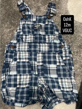 OshKosh B'gosh Navy and White Plaid Baby Short Overalls